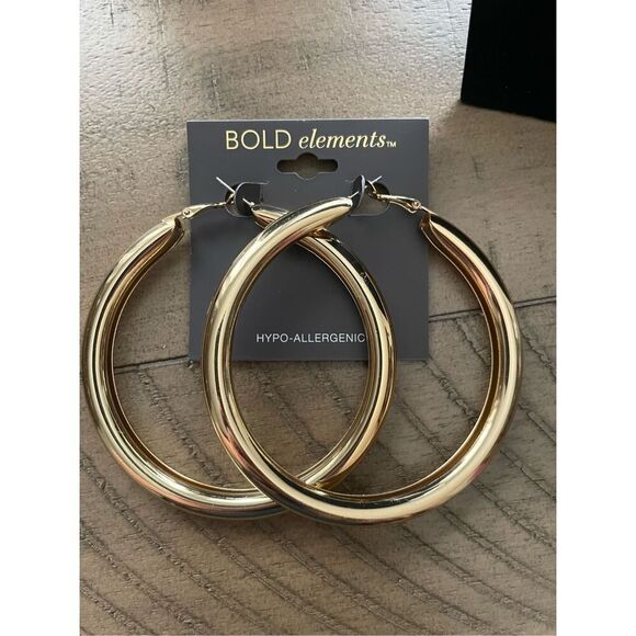 Bold Elements Lot of 2 Earrings Hoops Silver Tone Crystal Inlay & Gold Tone New - Picture 6 of 7